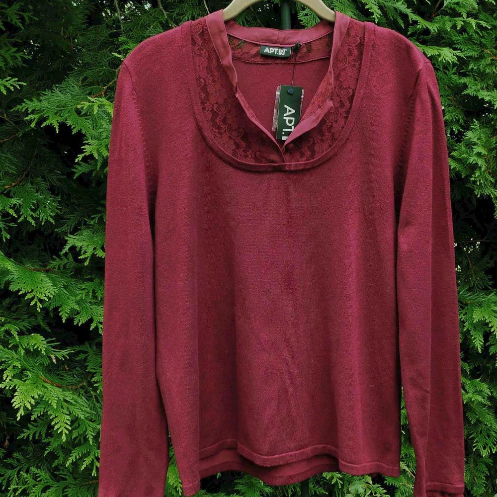 Apt. 9 Pretty Burgundy Sweater with Lace Trim NWT